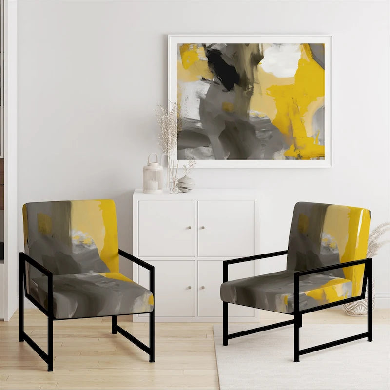 Designart Mustard Yellow And Vivid Gray II Upholstered Abstract Accent Chair and Modern & Contemporary Arm Chair