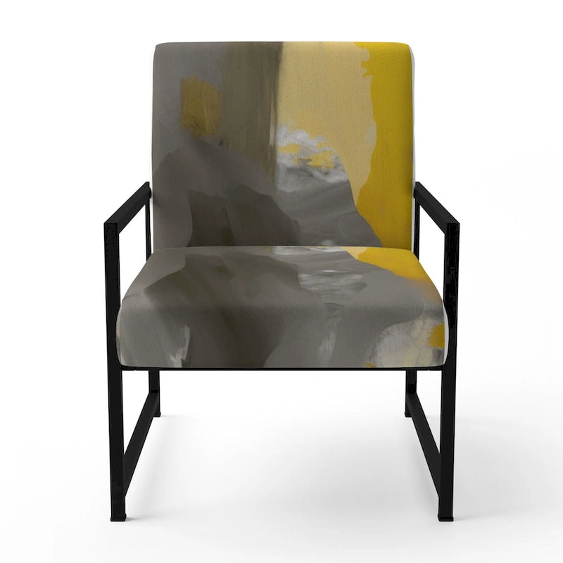 Designart Mustard Yellow And Vivid Gray II Upholstered Abstract Accent Chair and Modern & Contemporary Arm Chair