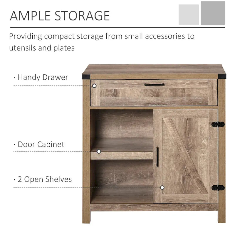 HOMCOM Rustic Barn Door Storage Cabinet/Modern Farmhouse Buffet Sideboard for Kitchen & Dining Room