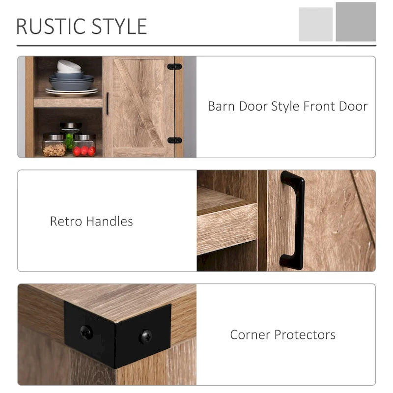 HOMCOM Rustic Barn Door Storage Cabinet/Modern Farmhouse Buffet Sideboard for Kitchen & Dining Room