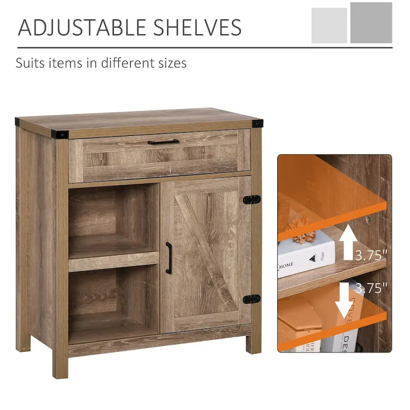 HOMCOM Rustic Barn Door Storage Cabinet/Modern Farmhouse Buffet Sideboard for Kitchen & Dining Room