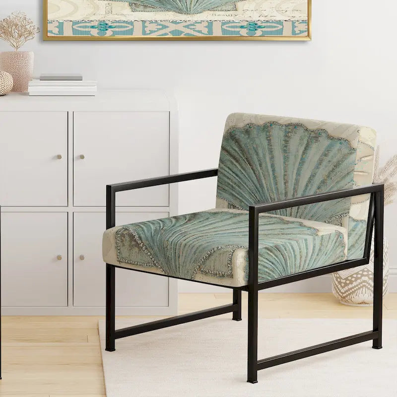 Designart Seastar And Blue Sea Shell II Upholstered Nautical & Coastal Accent Chair - Arm Chair