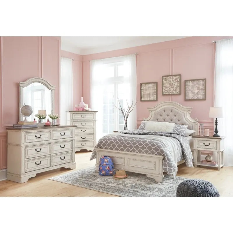 Signature Design by Ashley Nettle Bank 1-drawer Chipped White and Brown Wood Nightstand