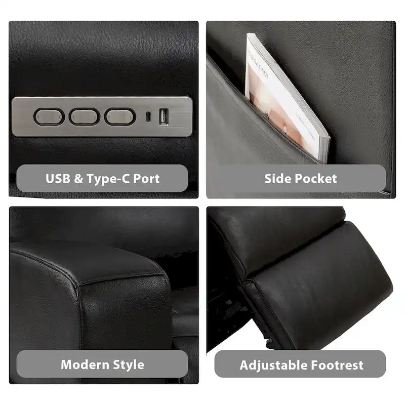 Genuine Leather Electric Recliner Loveseat Power Reclining Loveseat with Storage, USB Charge Port for Living Room
