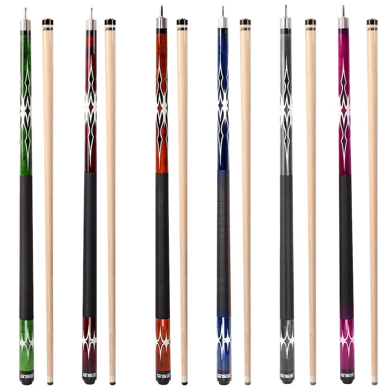 GSE Set of 6 Canadian Maple Hardwood Billiard Pool Cue Sticks. 58 2-Piece Pool Cue Set for House or Commercial Use
