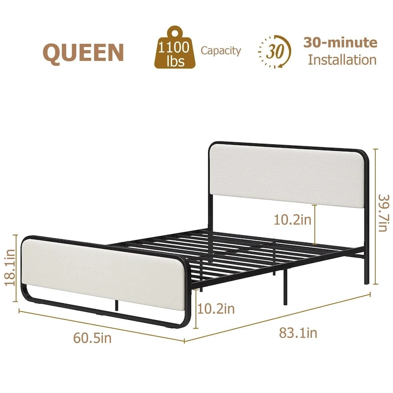 Bed Frame with Upholstered Headboard and Footboard