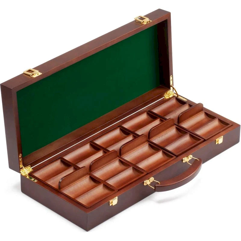 GSE 500pcs Casino Deluxe Wooden Poker Chip Case with 5 Wooden Chip Trays