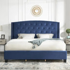 Roundhill Furniture Summit Wingback Tufted Upholstered Bed with Nailhead