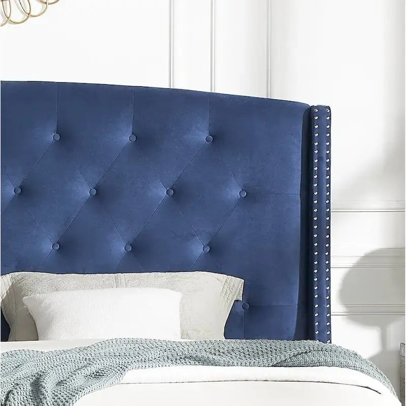 Roundhill Furniture Summit Wingback Tufted Upholstered Bed with Nailhead