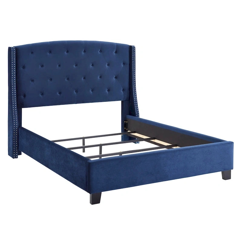Roundhill Furniture Summit Wingback Tufted Upholstered Bed with Nailhead