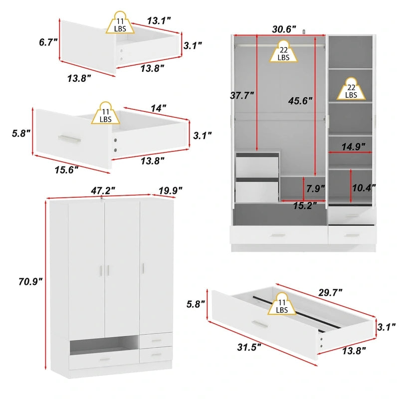 Armoires Storage Solution Convertible Wardrobe Organizer Mirror Vanity