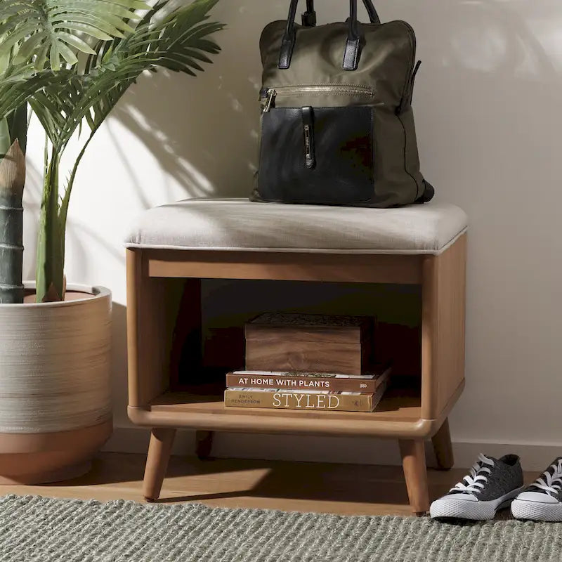 SAFAVIEH Marilla Open Shelf Bench with Cushion - 20 W x 15 D x 18 H - 20Wx15Dx18H