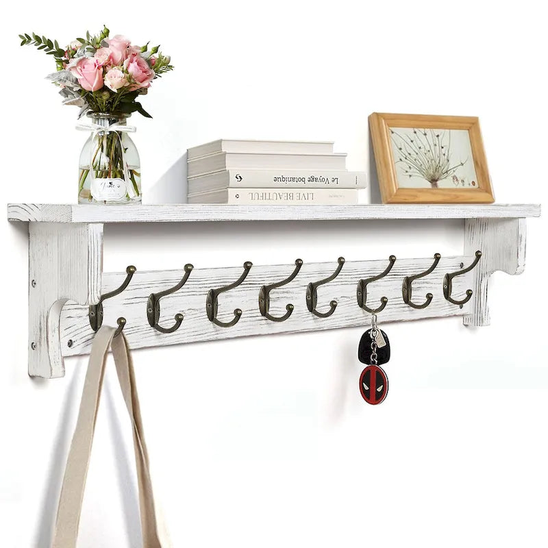 35.8 Wall Mounted Coat Rack with Storage Shelf & Metal Hooks - 35.8L x 4.6D x 7.8H