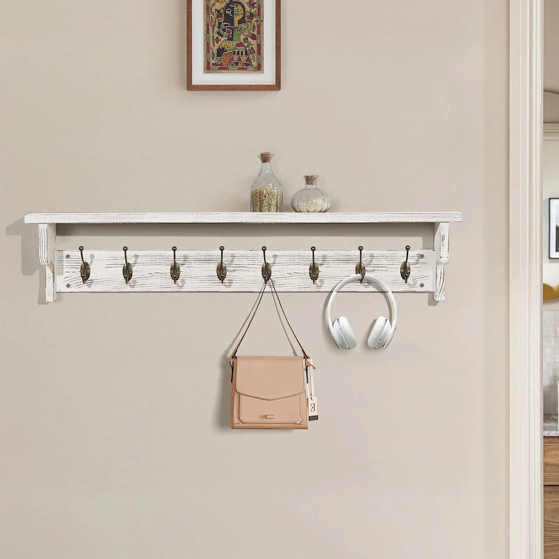35.8 Wall Mounted Coat Rack with Storage Shelf & Metal Hooks - 35.8L x 4.6D x 7.8H