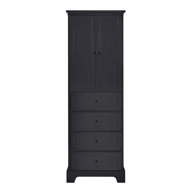 Wooden Storage Cabinet with 2 Doors and 4 Drawers, Adjustable Shelf