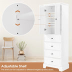 Wooden Storage Cabinet with 2 Doors and 4 Drawers, Adjustable Shelf