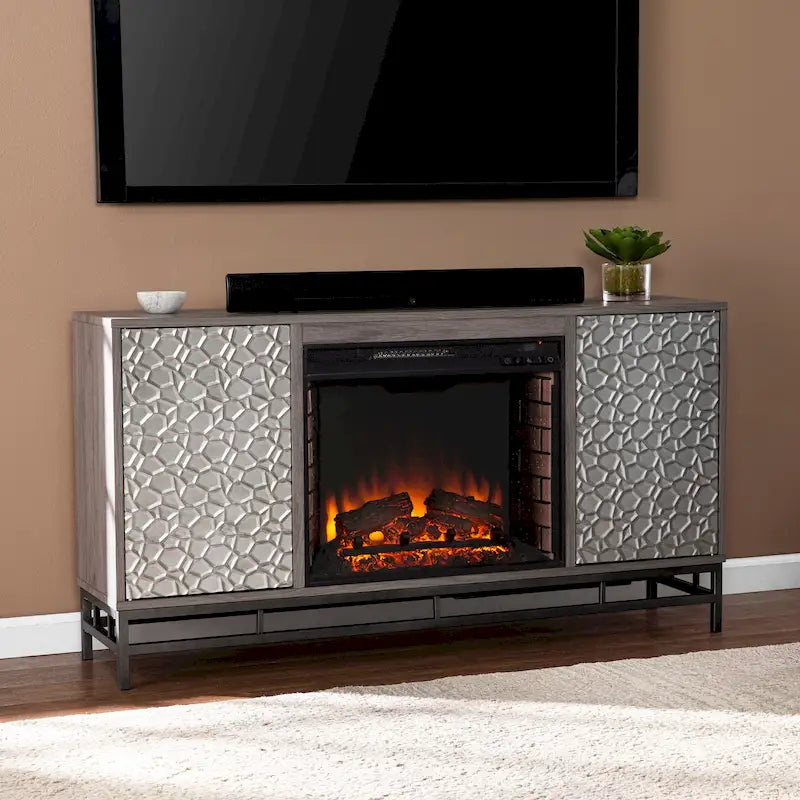 SEI Furniture Hampden Contemporary Gray Wood Electric Fireplace