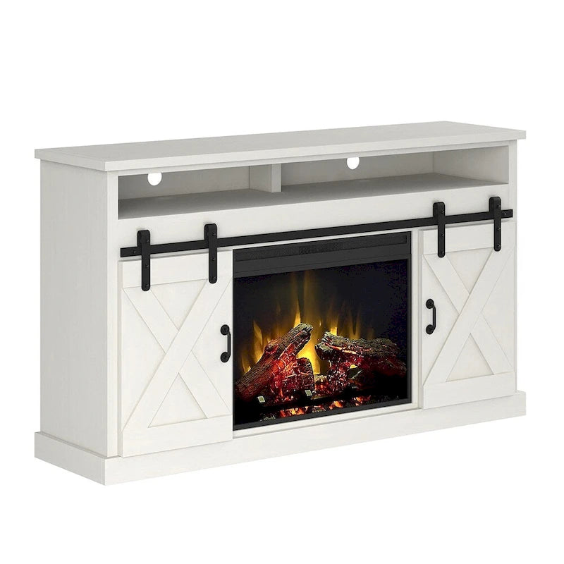 Bridgevine Home 66 inch Electric Fireplace TV Stand for TVs up to 80 inches, White Finish