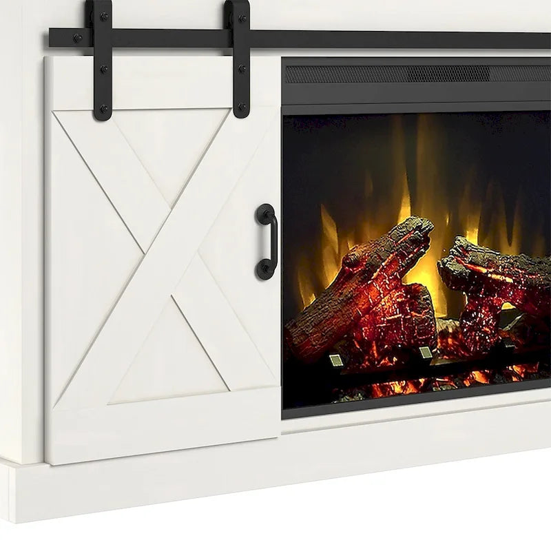 Bridgevine Home 66 inch Electric Fireplace TV Stand for TVs up to 80 inches, White Finish