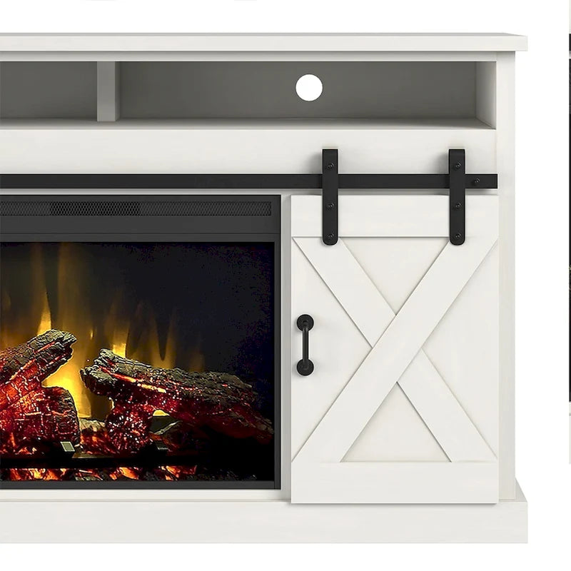 Bridgevine Home 66 inch Electric Fireplace TV Stand for TVs up to 80 inches, White Finish