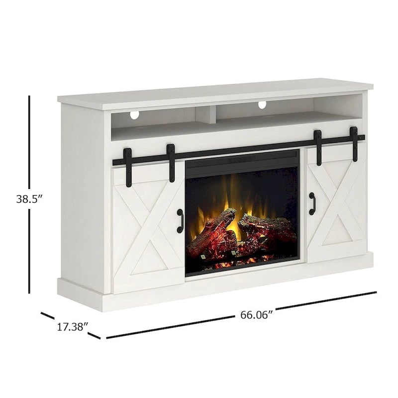 Bridgevine Home 66 inch Electric Fireplace TV Stand for TVs up to 80 inches, White Finish