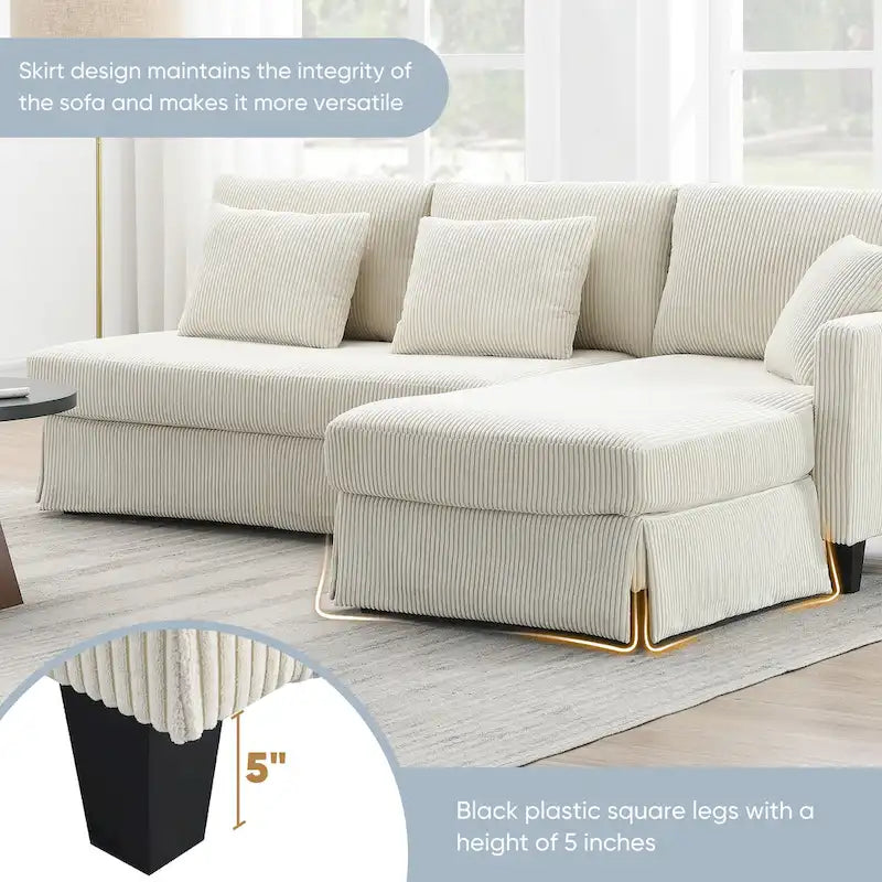 [VIDEO provided][New]87*61Modern L-shaped Corduroy Sofa with Reversible Chaise,4-seat Upholstered Sectional Indoor Furniture,Co