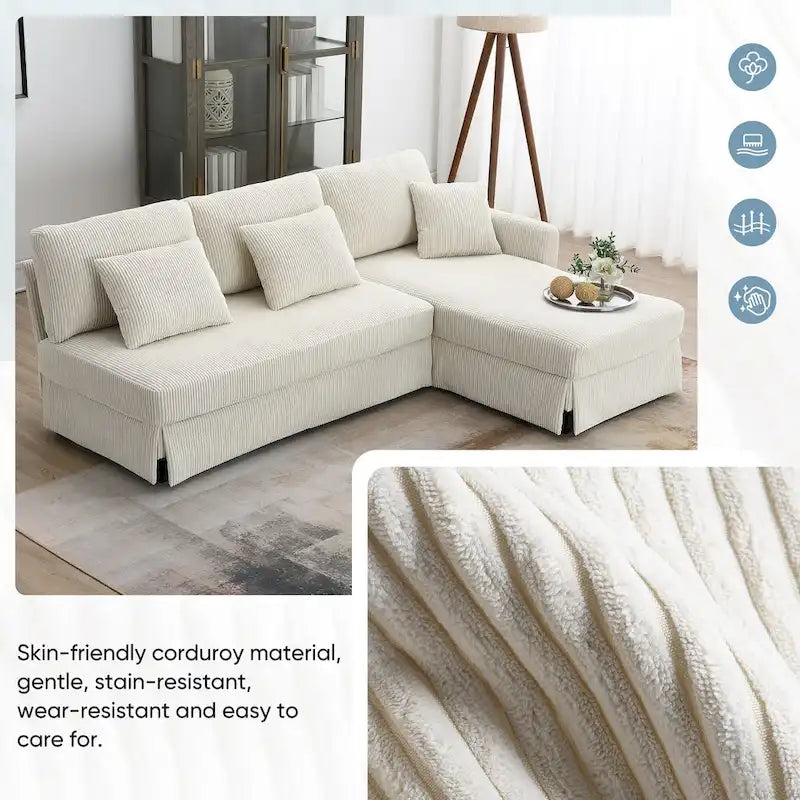 [VIDEO provided][New]87*61Modern L-shaped Corduroy Sofa with Reversible Chaise,4-seat Upholstered Sectional Indoor Furniture,Co