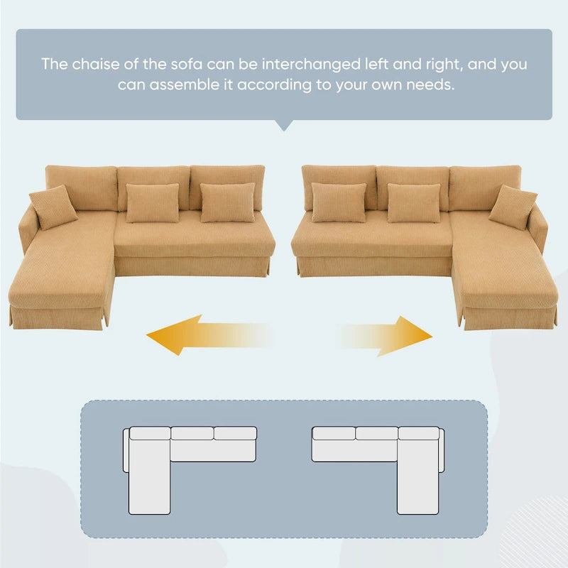 [VIDEO provided][New]87*61Modern L-shaped Corduroy Sofa with Reversible Chaise,4-seat Upholstered Sectional Indoor Furniture,Co