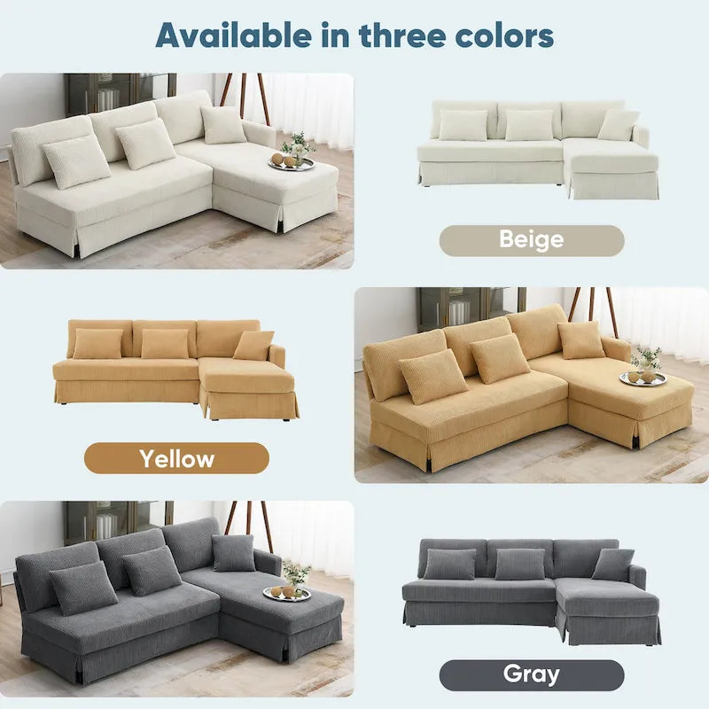 [VIDEO provided][New]87*61Modern L-shaped Corduroy Sofa with Reversible Chaise,4-seat Upholstered Sectional Indoor Furniture,Co