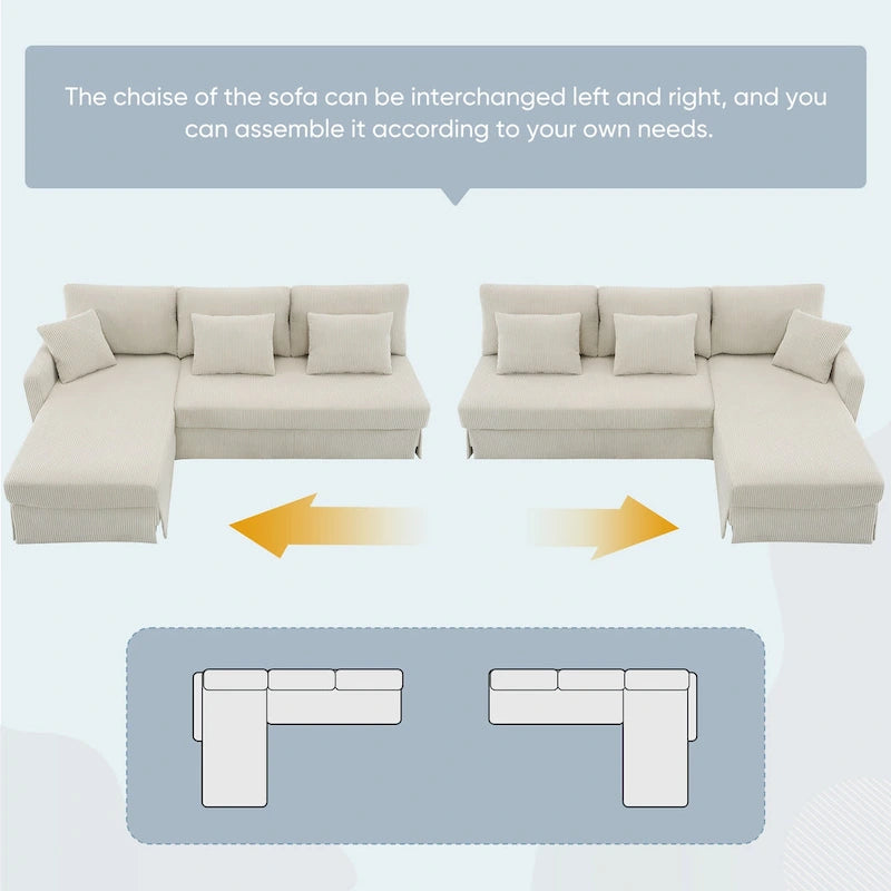 [VIDEO provided][New]87*61Modern L-shaped Corduroy Sofa with Reversible Chaise,4-seat Upholstered Sectional Indoor Furniture,Co