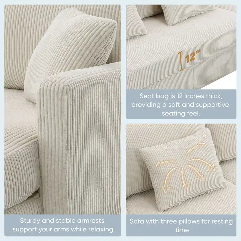 [VIDEO provided][New]87*61Modern L-shaped Corduroy Sofa with Reversible Chaise,4-seat Upholstered Sectional Indoor Furniture,Co