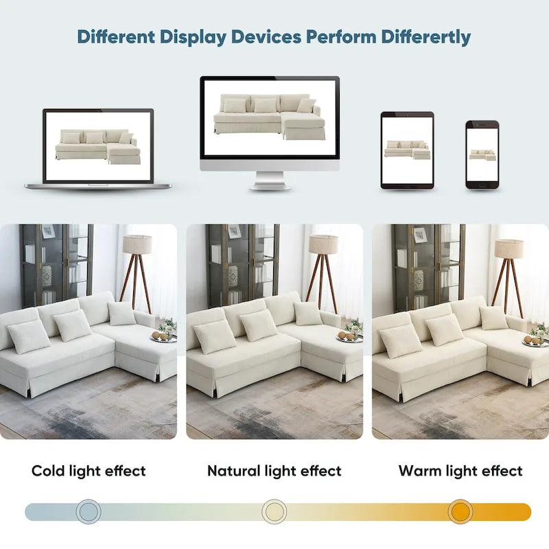 [VIDEO provided][New]87*61Modern L-shaped Corduroy Sofa with Reversible Chaise,4-seat Upholstered Sectional Indoor Furniture,Co