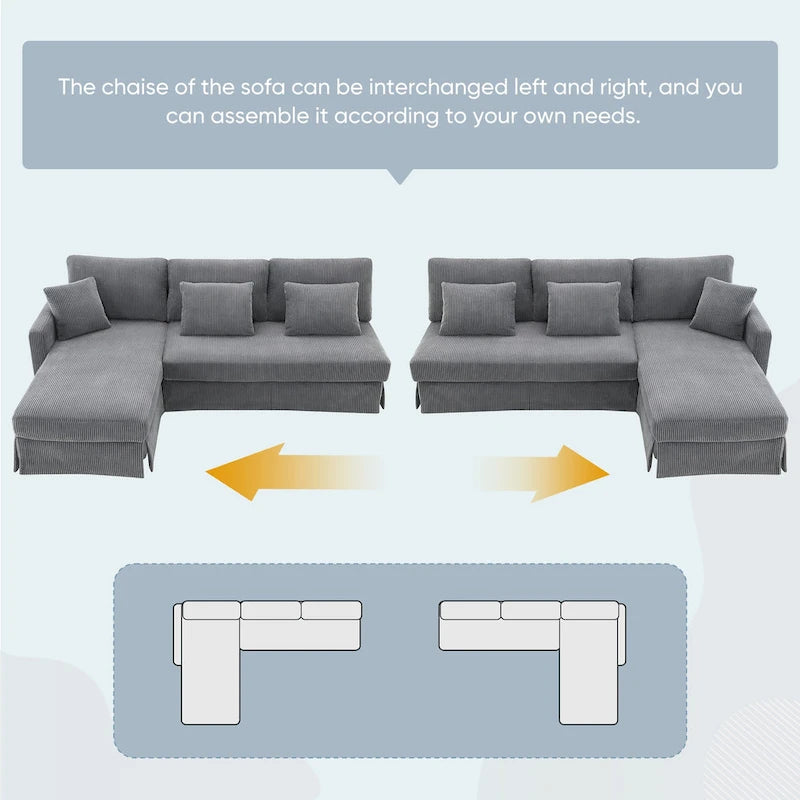 [VIDEO provided][New]87*61Modern L-shaped Corduroy Sofa with Reversible Chaise,4-seat Upholstered Sectional Indoor Furniture,Co
