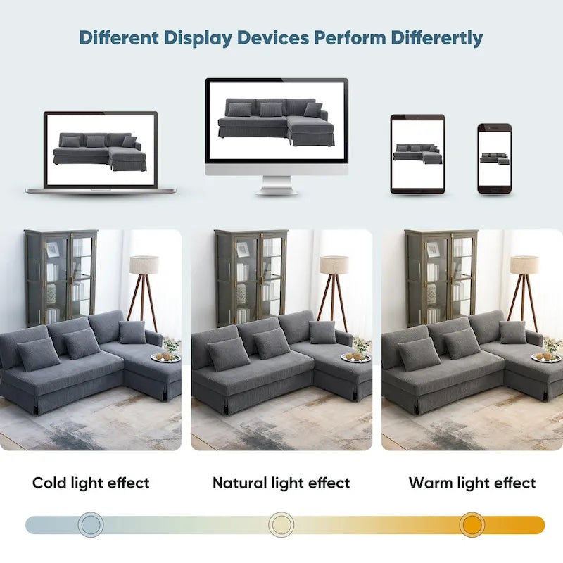 [VIDEO provided][New]87*61Modern L-shaped Corduroy Sofa with Reversible Chaise,4-seat Upholstered Sectional Indoor Furniture,Co