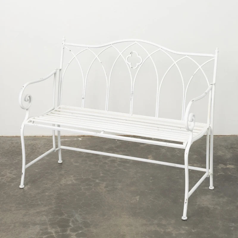 Sullivans Crisp White Metal Garden Bench 36H White - 45.5L x 18.5W x 36H
