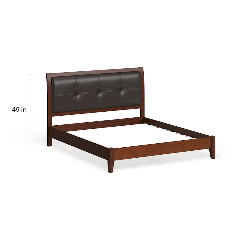 Furniture of America Malt Transitional Cherry Faux Leather Platform Bed