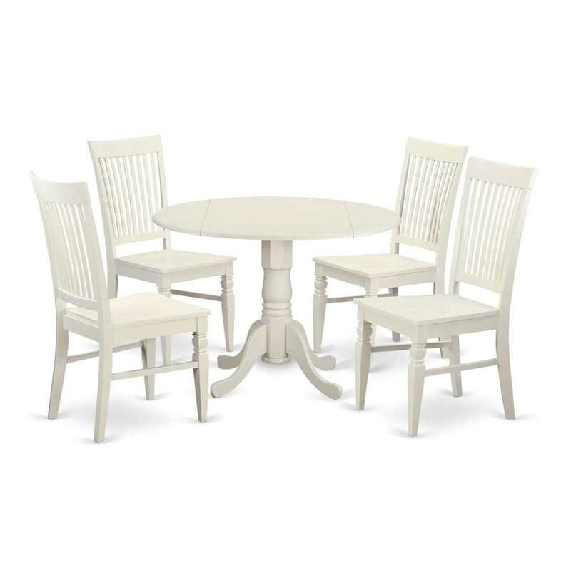 East West Furniture 5 Piece Dinette Set- a Round Dining Table with Dropleaf and 4 Dining Room Chairs, (Finish Options)