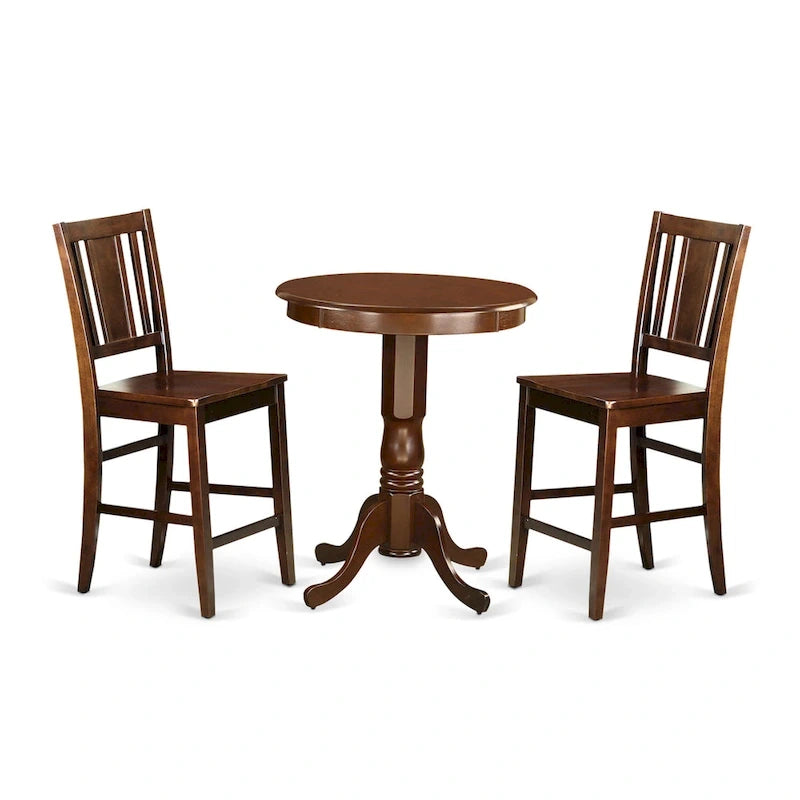 East West Furniture 3 Piece Kitchen Table Set Contains a Round Dining Table and 2 Mid Century Chairs, Mahogany(Seat Options)