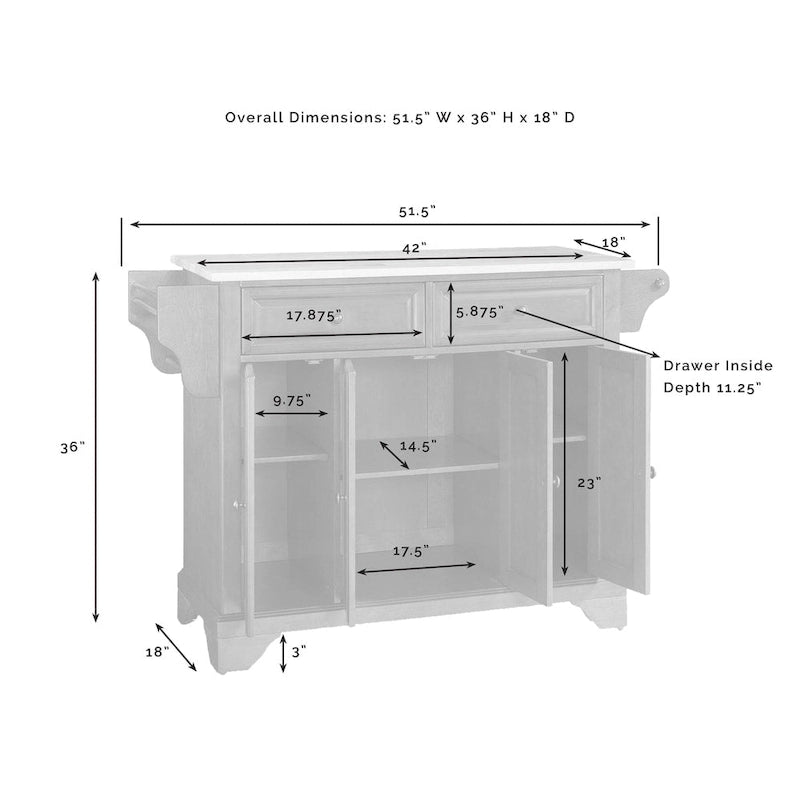 Crosley LaFayette Solid Granite Top Kitchen Island in White Finish - 18d x 51.5w x 36h