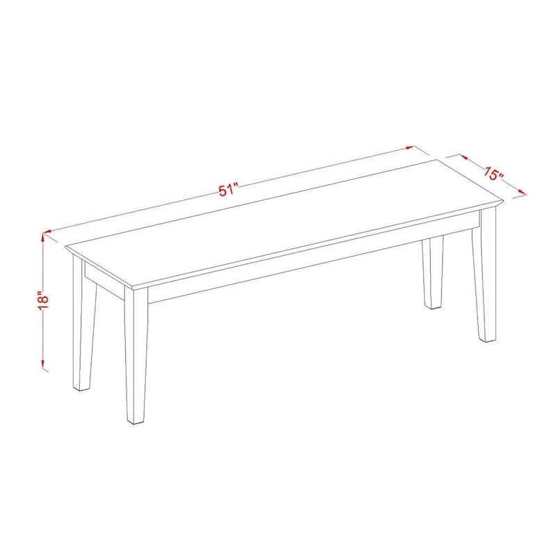 East West Furniture Capri Dining Room Bench with Wood Seat, 51x15x18 Inch, (Finish Options)