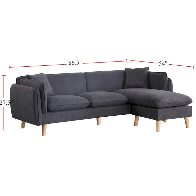 Fabric Sectional Sofa Chaise with Tapered Legs