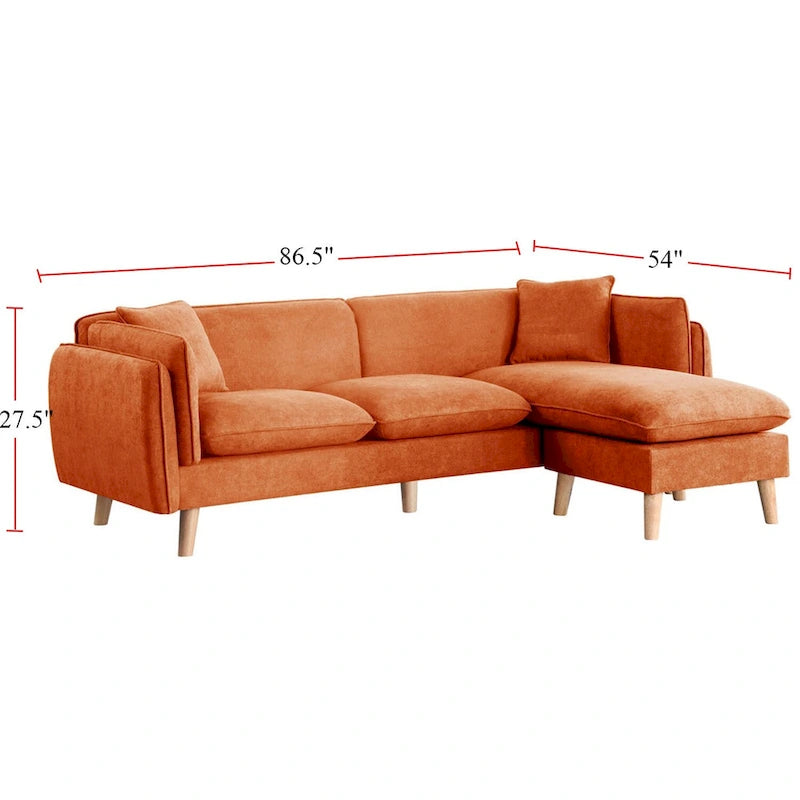 Fabric Sectional Sofa Chaise with Tapered Legs