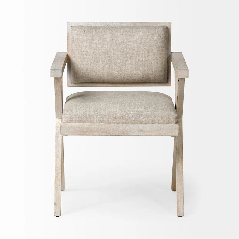 Topanga Beige Fabric Wrap Seat With Blonde Solid Wood Frame Dining Chair - 23W x 22D x 31.5H