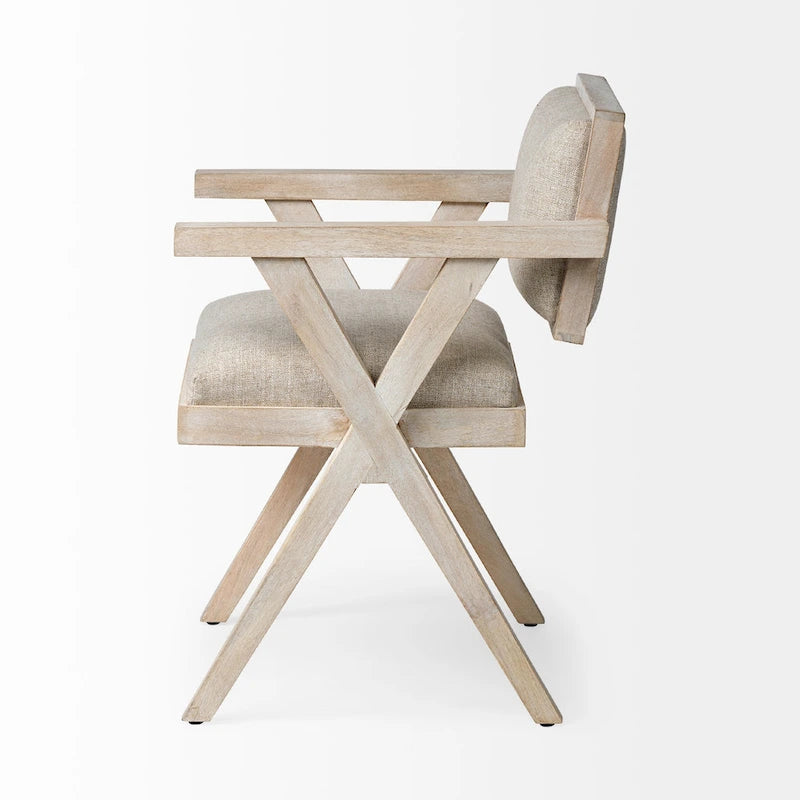 Topanga Beige Fabric Wrap Seat With Blonde Solid Wood Frame Dining Chair - 23W x 22D x 31.5H