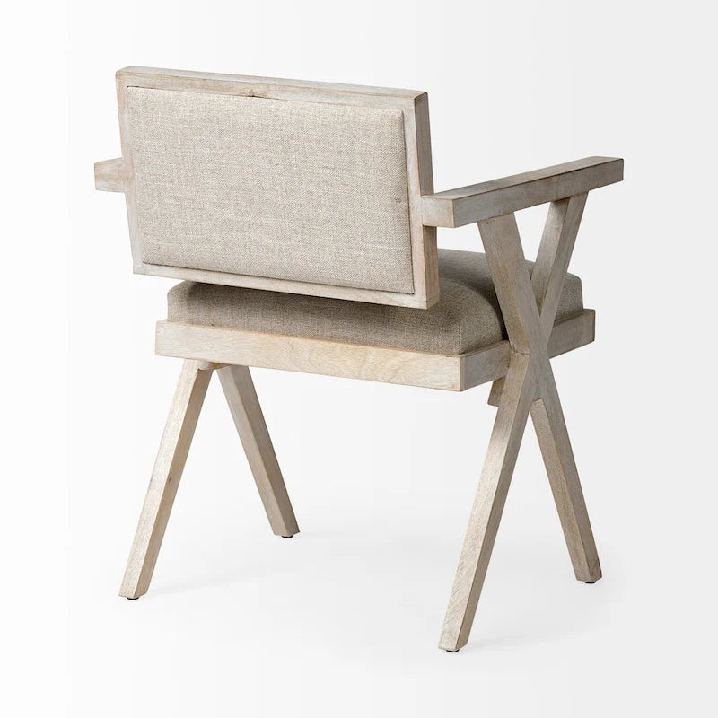 Topanga Beige Fabric Wrap Seat With Blonde Solid Wood Frame Dining Chair - 23W x 22D x 31.5H