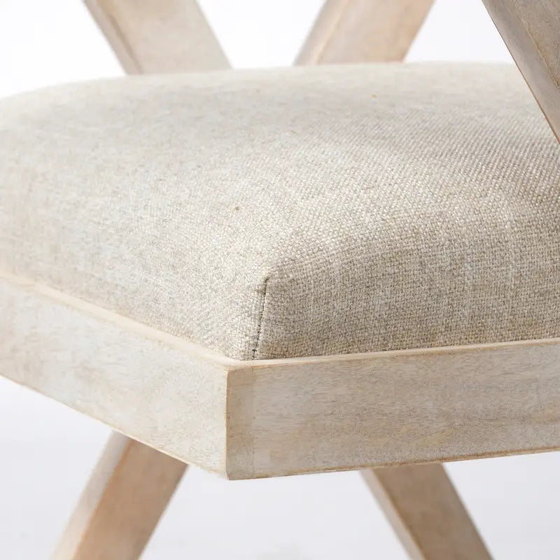 Topanga Beige Fabric Wrap Seat With Blonde Solid Wood Frame Dining Chair - 23W x 22D x 31.5H