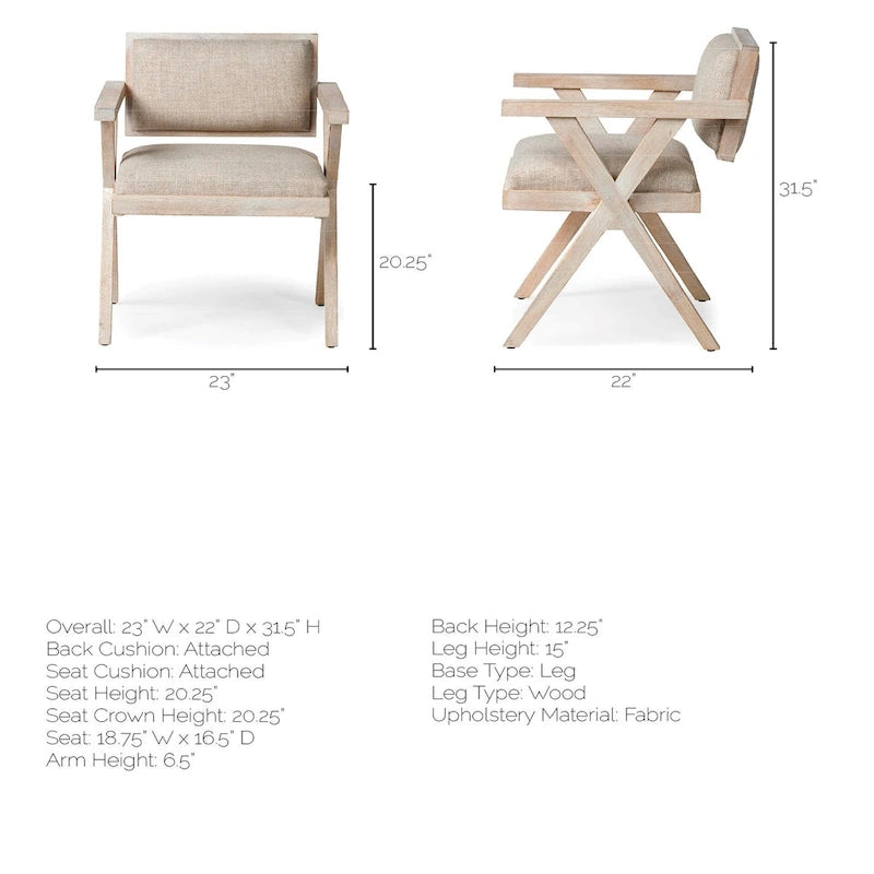Topanga Beige Fabric Wrap Seat With Blonde Solid Wood Frame Dining Chair - 23W x 22D x 31.5H
