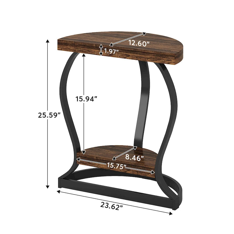 Half-Round End Table, 2-tier Wooden Half Moon Side Table Small Semi Circle Accent Table