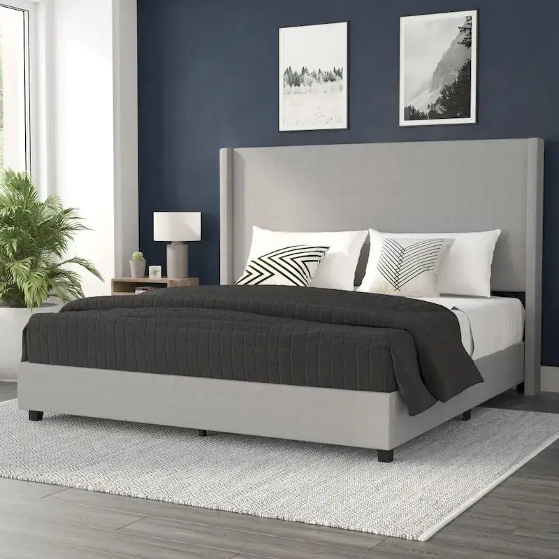 Upholstered Platform Bed with Channel Stitched Headboard