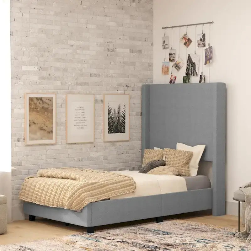 Upholstered Platform Bed with Channel Stitched Headboard